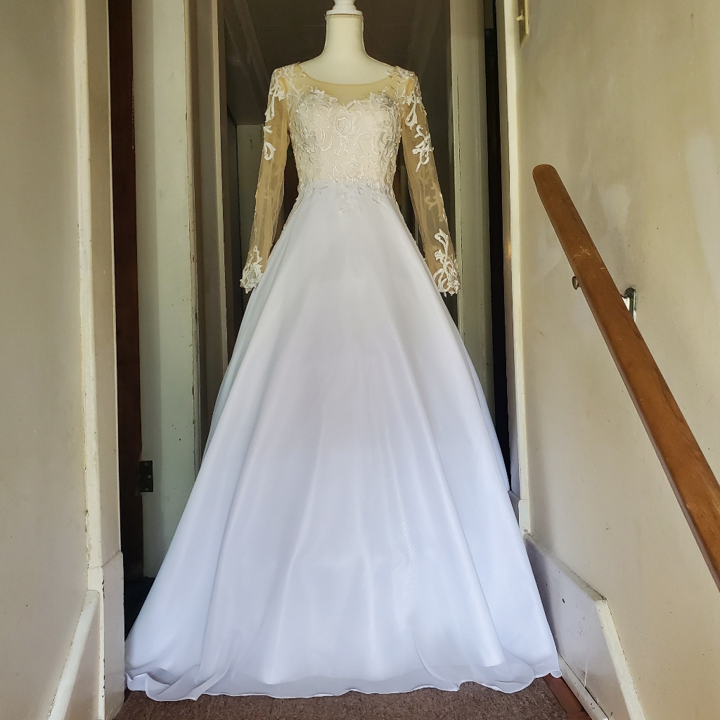 Flowing A-Line Illusion Wedding Dress